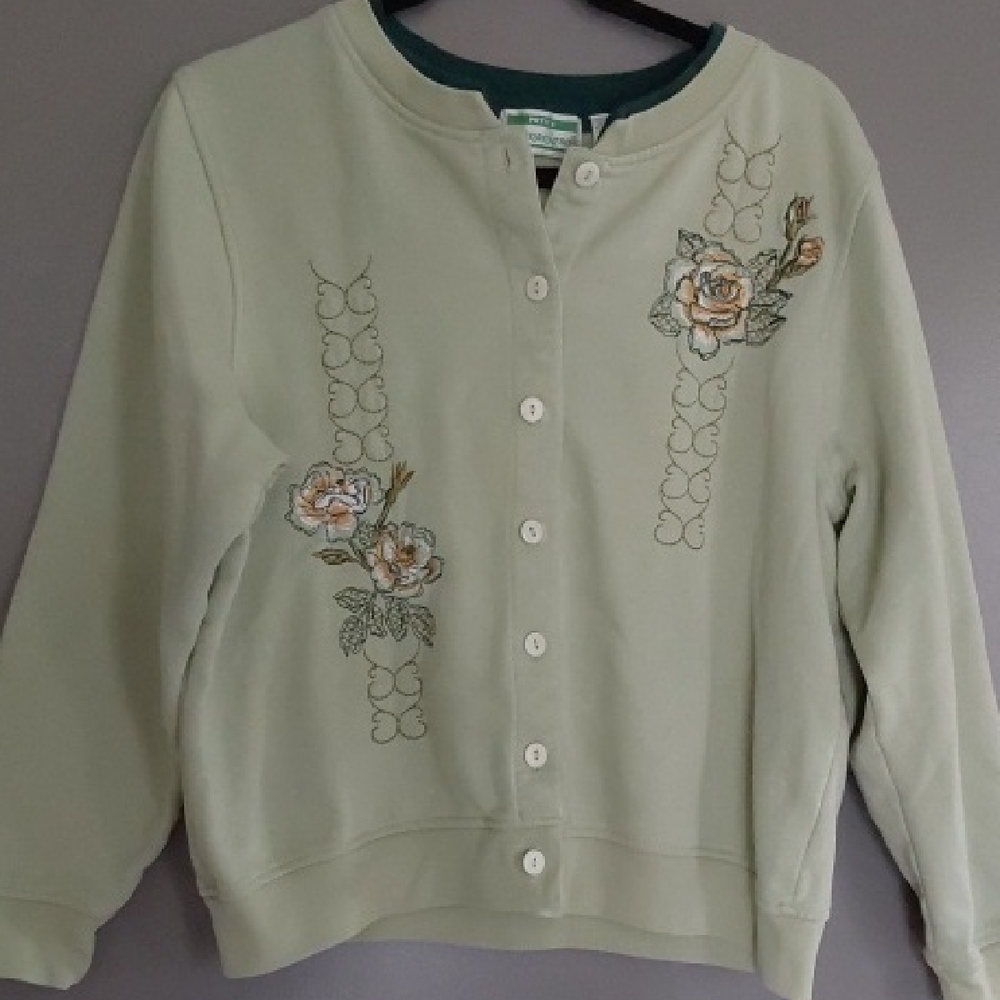 Floral Embroidered Light Green Cardigan Sweater
